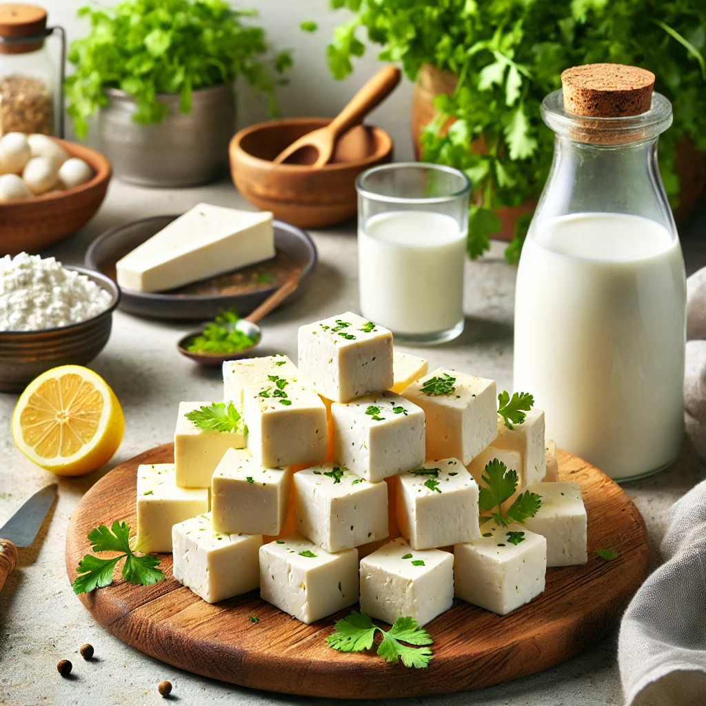 healthy homemade paneer cubes made with organic milk