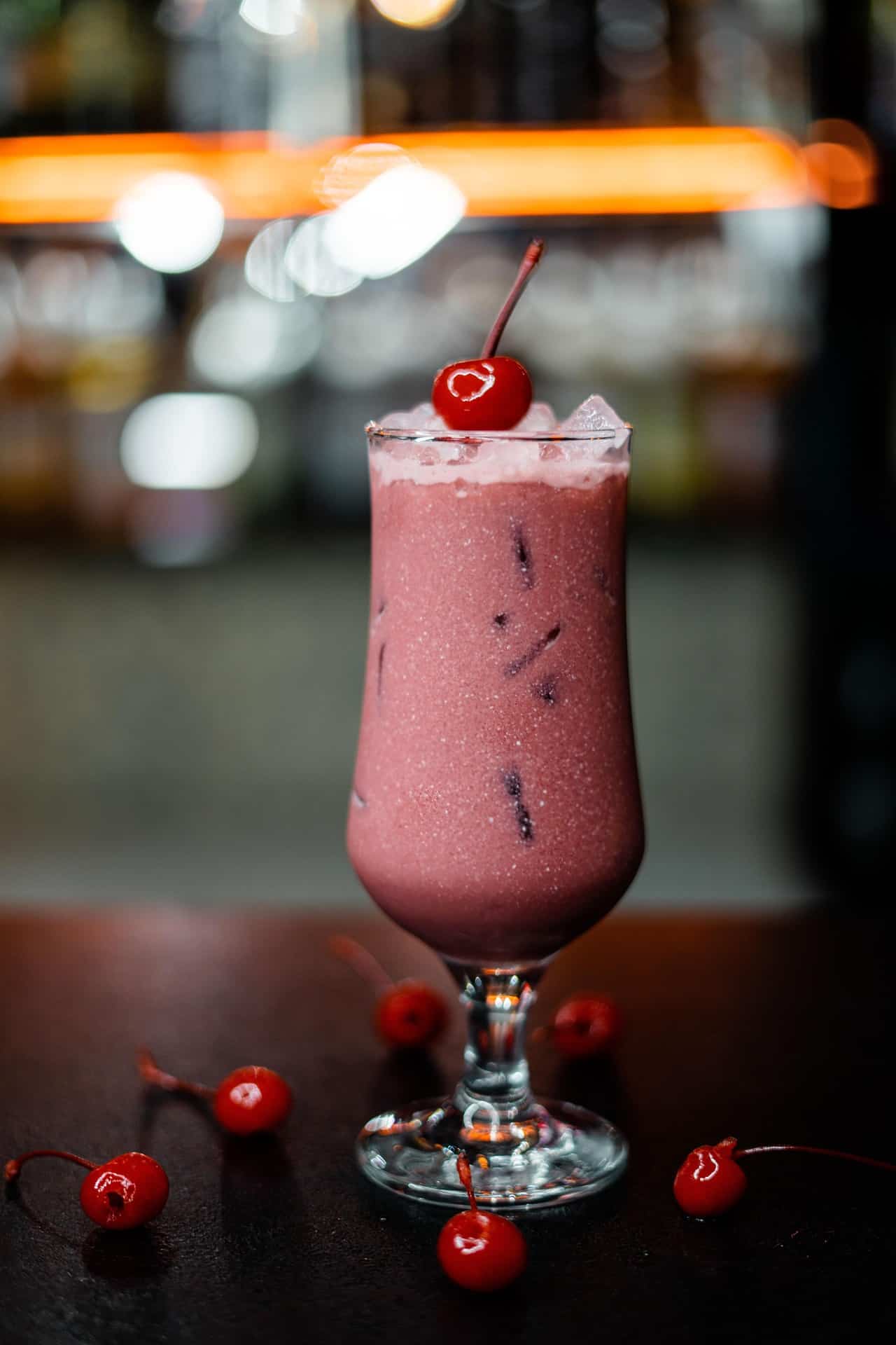 creamy cherry drink mocktail in glass